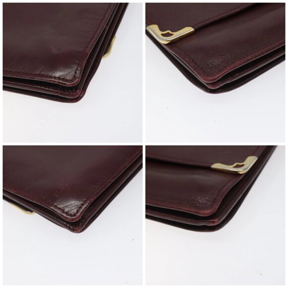 CARTIER Must Line Shoulder Bag Leather Wine Red Gold Auth - Picture 16 of 16